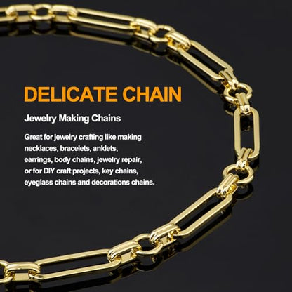 KYUNHOO 5 Meters Light Gold Plated Jewelry Making Chains on Spool | Chunky Iron Jewelry Chain Roll Circle and Paperclip Chain Link for Crafts - color: Paperclip Circle Gold