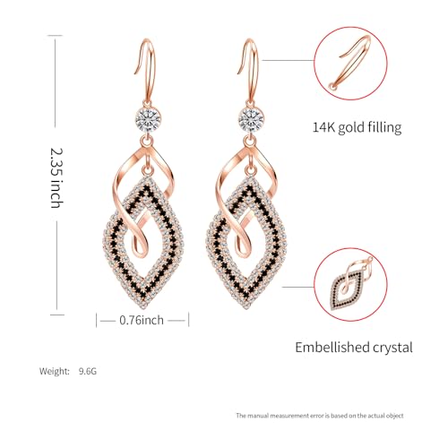 Bohemian Long Drop Dangle Earrings for Women, Chic Boho CZ Wedding Jewelry | Hypoallergenic 14K Gold 925 Sterling Silver Handmade Linear SwirlWire Diamond Earrings,Christmas&Mother's Day,Gifts for Women - color: Rose Gold