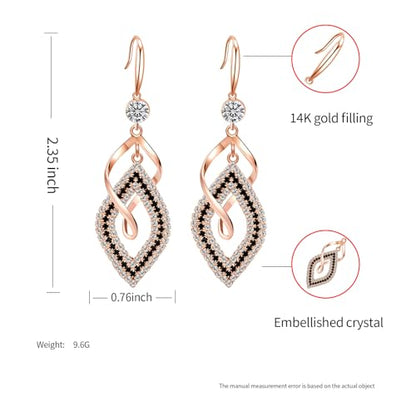 Bohemian Long Drop Dangle Earrings for Women, Chic Boho CZ Wedding Jewelry | Hypoallergenic 14K Gold 925 Sterling Silver Handmade Linear SwirlWire Diamond Earrings,Christmas&Mother's Day,Gifts for Women - color: Rose Gold