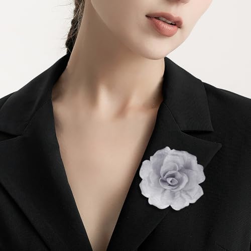 Rose Flower Brooches and Clips for Women | Light Gray Brooches with Hair Clip | Lapel and Hat Pins, 3.1 Inches - color: Light Gray