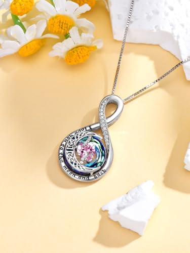 TOUPOP Birthstone Necklace for Women 925 Sterling Silver Moon and Star Pendant Necklaces I Love You to the Moon and Back Jewelry Anniversary Birthday Gifts for Her Wife Girlfriend Mom - color: 10-Oct-Pink Tourmaline