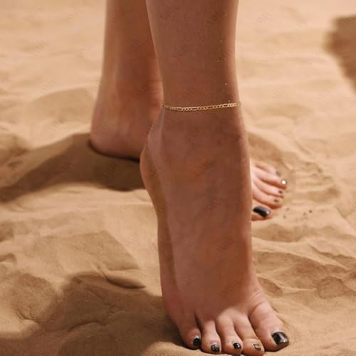 VAMA FASHIONS Adjustable 18K Gold Plated Figaro Chain Ankle Anklet Leg Toes Foot Payal Heel Anklets Bracelet Chains For Women