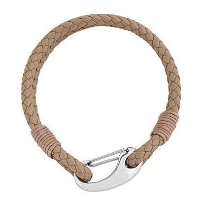 Edforce Braided Genuine Leather 2-Strand Cuff Bracelet with Stainless Steel Clasp - color: Tan
