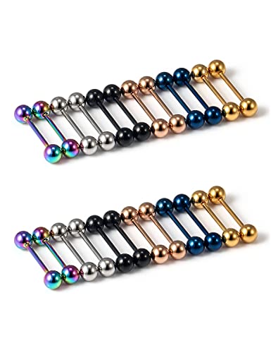 Oufksiyy 24pc 14G 16G Mixed Color Surgical Stainless Steel Straight Barbell Tongue Rings Bars Piercing 5/8" Length 16mm 9/16 inch 14mm 1/2inch 12mm Nipple Rings Tongue Piercing Jewelry for Women Men - color: 16G-14mm(9/16INCH)-Barbell