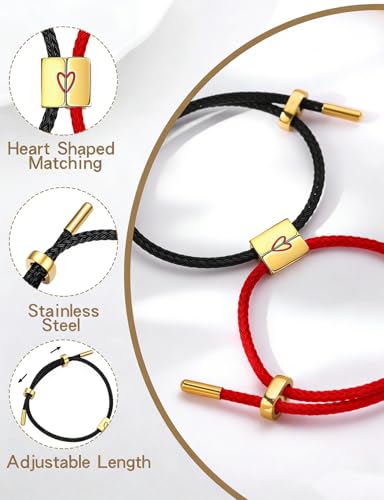 COTATI Matching Couple Bracelets for Him and Her, Friendship Relationship Promise Bracelet for Boyfriend Girlfriend, Anniversary Love Jewelry Gifts Set - color: Black-Red