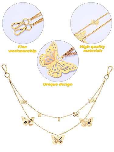 Jadive 5 Pieces Belt Chain Jeans Pants Pocket Waist Multi-Layer Hip Hop Metal Wallet Chain for Men Women - style: Butterfly, Heart, Gold