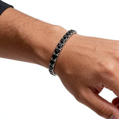 GulCean 14K Gold Plated 4mm Cubic Zirconia Classic Tennis Bracelet Copper CZ Charm Iced Out Tennis Bracelet for Women Men Size 6.7inch 7.5 inch - color: Black, size: 7.5inch(19cm)