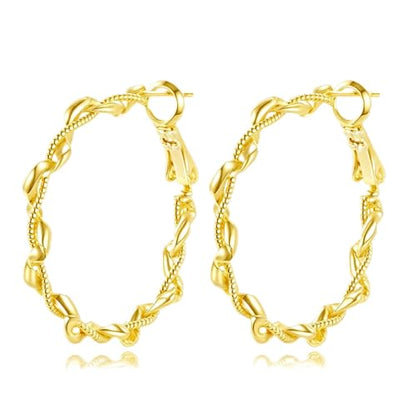 14K Gold Braided Texture Hoop Earring, 32/40mm Twist Rope Design Round Hoop Earrings for Women Gold Jewelry Gifts for women - style: Braided Earrings-32mm