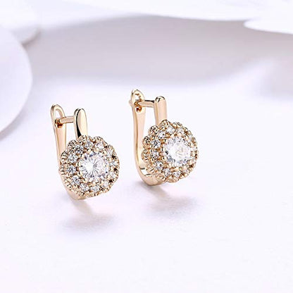 14K Rose Gold Plated Three Row Cubic Zirconia Small Huggie Hoop Earrings Fashion Jewelry for Men Women - color: yellow
