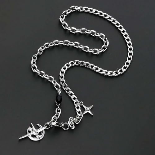 Gothic Cross Star Necklace For Men Women Silver Stainless Steel Cuban Link Paperclip Figaro Bead Chain Punk Kpop Y2k Goth Irregular Layered Cross Pendant Necklace Non Tarnish Jewelry Gift - color: Silver D