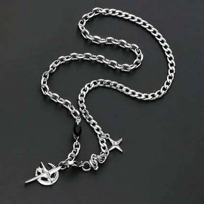 Gothic Cross Star Necklace For Men Women Silver Stainless Steel Cuban Link Paperclip Figaro Bead Chain Punk Kpop Y2k Goth Irregular Layered Cross Pendant Necklace Non Tarnish Jewelry Gift - color: Silver D