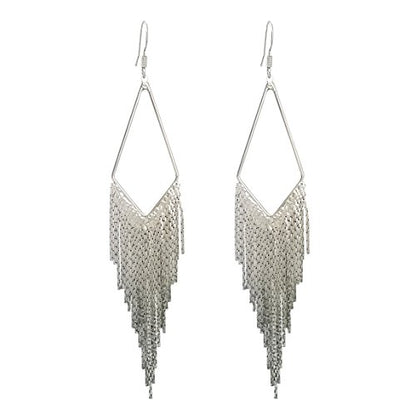 SELOVO Dangling Metal Chain Tassel Dangle Earrings Silver/Gold Color - style: style 2-silver color