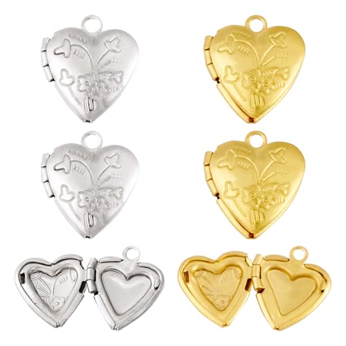 Elecrelive Locket Pendants Photo Frame Charms Memory Photo Charms Heart Locket Photo Frame Pendants - color: Gold and Silver, Flower