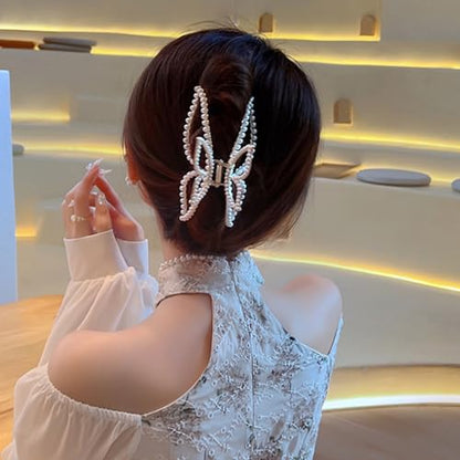 Butterfly Hair Clips Pearl Hair Claw Clip Large Spring Gold Butterfly Jaw Hair Clamps for Women Girls Non-slip Hair Barrettes Summer Hair Accessories for Thick or Thin Hair
