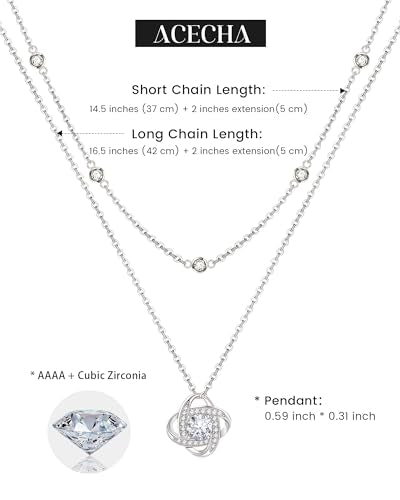 ACECHA Silver Necklace for Women, Dainty Layered Stack Set | silver plated, stackable, choker necklaces with cz pendant, ideal for daily prom wedding jewelry - color: silver-double clover