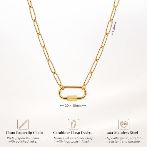 SAMYA Stainless Steel Necklace for Women | Minimalist Oval Clasp Necklace and Paperclip Chain Necklace, Modern Gold Silver Tone Necklace - color: Gold Paperclip Chain