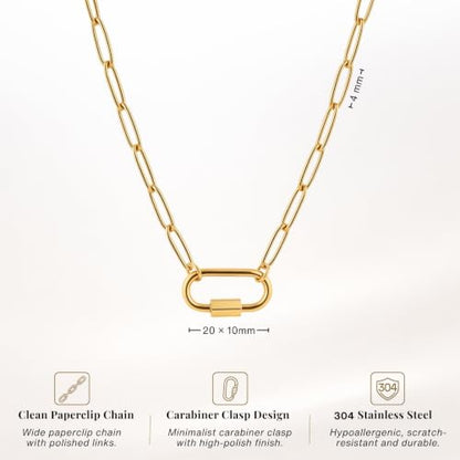 SAMYA Stainless Steel Necklace for Women | Minimalist Oval Clasp Necklace and Paperclip Chain Necklace, Modern Gold Silver Tone Necklace - color: Gold Paperclip Chain