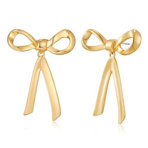 Gold Silver Bow Drop Earrings for Women Long Tassel Chain Bow Earrings Ribbon Bowknot Dangle Earrings Jewelry Gifts - color: Gold Bow E