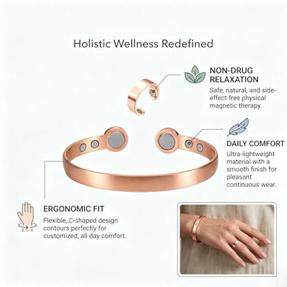 Calming Bracelet Ring Set for Women, Menopause Bracelets Adjustable Bangle Stainless Steel Cuff Climacterium Anxiety Stress Relief Energy Open Jewelry Gift - color: Rose Gold PRO+ Rose Gold