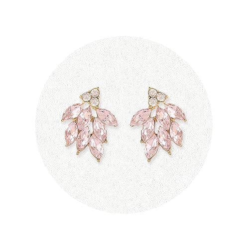 Rhinestone Stud Earrings for Women Small Dainty Crystal Cluster Drop Earrings for Girls Cute Costume Jewelry for Bridal Wedding Party Gift - color: Pink