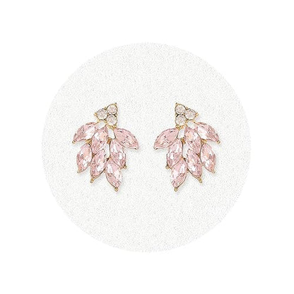 Rhinestone Stud Earrings for Women Small Dainty Crystal Cluster Drop Earrings for Girls Cute Costume Jewelry for Bridal Wedding Party Gift - color: Pink