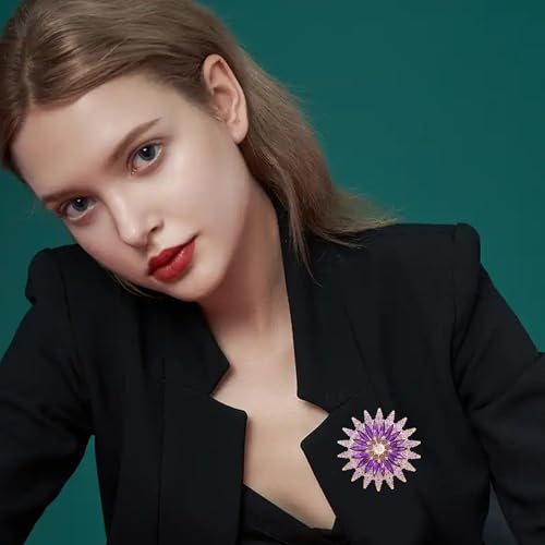 QCWN Large Flower Brooches and Pins for Women Vintage Rhinestone Sunflower Brooch Costume Jewelry Lapel Hat Pins for Wedding Dresses Bouquet Gifts - style: 1Pcs Purple Sunflower