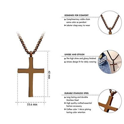 555Jewelry Stainless Steel Cross Adjustable Rolo Chain Pendant Necklace 16-28'' Inches - color: Brown