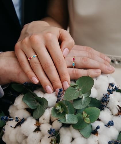 WFYOU Gold Birthstone Rings for Women - Non Tarnish Dainty 14K Gold Plated Stackable CZ Rings for Her & Couples - Personalized Jewelry Gift for Birthday - color: 6-6.June(Alexandrite)-June(Alexandrite)
