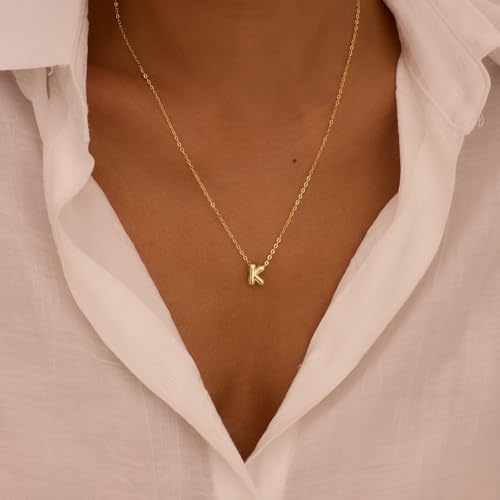 Initial Necklaces for Women Bubble Gold Silver Letter Necklace Dainty Personalized Charm Pendant Name Necklace Cute Non Tarnish Fashion Accessories Teen Gift Trendy Stuff Jewelry Gifts - color: Gold, style: K