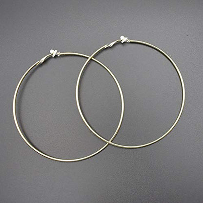 Extra Large Non Pierced Earrings for Women Men - Big Round Circle Clip On Huggie Hoop Earrings Nickel Free - color: Gold
