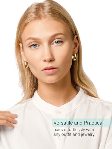Altitude Boutique 18K Small Chunky Gold Hoops | Thick Oval Tube Earrings | Lightweight, Hypoallergenic Open Hoop Earrings For Women - color: Silver
