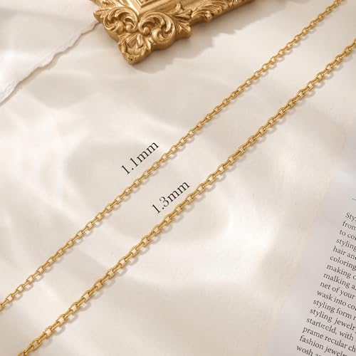 Gold Necklaces for Women 14K Gold Chain for Women Gold Cable Chain | Dainty Gold Cable Chain Necklace for Womens Simple Cable Chain for Men Necklaces 14-26” 14k gold necklaces for women men - size: 18in-45cm, style: 1.1mm