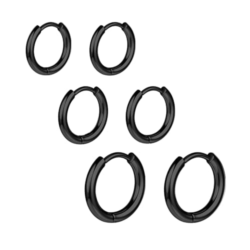 AOEDEJ G23 Titanium Black/Steel Gray/Gold Hoop Earrings 18G Small Huggie Hoop Earrings 8mm/10mm/12mm Cartilage for Sensitive Ears for Multiple Piercing Cartilage Hoop Earring Stack Jewelry - style: Circle-BK-8mm+10mm+12mm