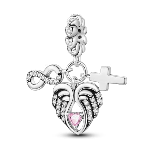 Hapour 925 Sterling Silver Charm for Bracelet Necklace Women Pendant Beads | Virgin Mary Charm, Religious Cross Heart Dragon European Jewelry Mom Charm - color: Silver Guardian Heart