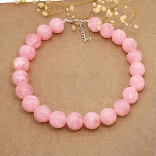 JNF Chunky Beaded Necklaces Women Large Big Ball Bead Choker Necklace Bold Statement Beads jewelry Gift - color: gemstone neckalce pink
