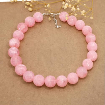 JNF Chunky Beaded Necklaces Women Large Big Ball Bead Choker Necklace Bold Statement Beads jewelry Gift - color: gemstone neckalce pink