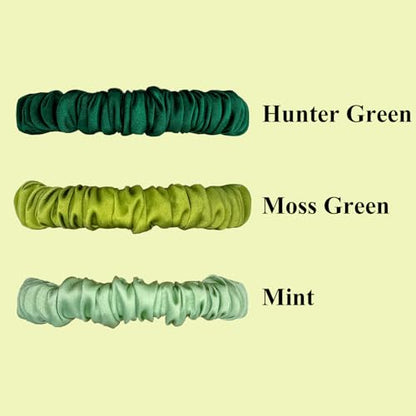 VLOMOT 3 Pcs Set 100% Pure Mulberry Silk Hair Scrunchies (Green) | Silk Hair Ties for Thin Hair with 3 Chic Colors Everyday Skinny Scrunchies Silk Ponytail Holders Hair Care No Damage - color: Green