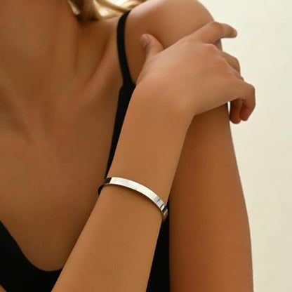 Gold Bangle for Women 18K Gold Plated Bamboo Heart Star Labyrinth Bangle Bracelets Dainty Stainless Steel Jewelry Gifts - color: Bangle-White Gold