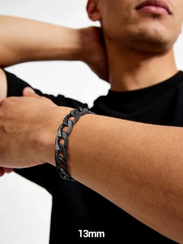 PROSTEEL Bracelets for Men, Figaro/Cuban Mens Bracelet, Silver/Gold/Black | 6/9/13mm Width, 7.5/8.3/9" Length, Stainless Steel Mens Bracelet, Durable & Non Tarnish, Chunky Jewelry with Gift Box - style: G 13mm-Cuban-Black