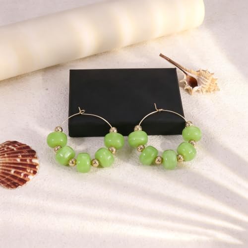 Colorful Beaded Earrings for Women Beaded Hoop Earrings | Chunky Acrylic Resin Boho Statement Drop Earrings Trendy Summer Beach Jewelry Accessories Gifts - color: Green