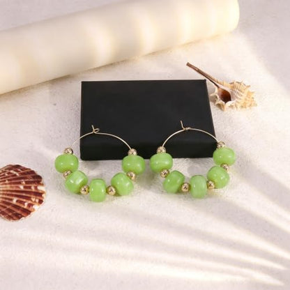 Colorful Beaded Earrings for Women Beaded Hoop Earrings | Chunky Acrylic Resin Boho Statement Drop Earrings Trendy Summer Beach Jewelry Accessories Gifts - color: Green