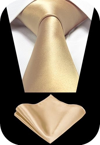TIE G Solid Satin Woven dyed Color Formal Black Necktie and Pocket Square Sets in Gift Box - color: Beige