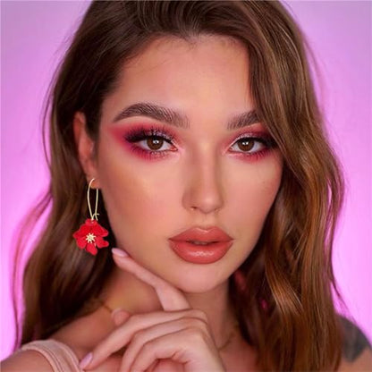 WCRAZYE Bohemian Daisy Flower Earrings Necklace Sets for Women Unique Trendy Boho Matte 3D Gold Flower Floral Petal Statement Earring Wedding Jewelry - color: Red