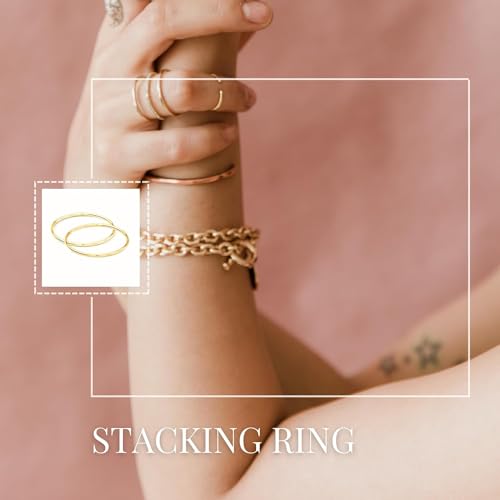 Handmade 1mm 14K Gold Filled Ring for Women & Girls Thin Gold Ring Dainty Cute Stacking Stackable Band Non-Tarnish | - color: 2 Pack