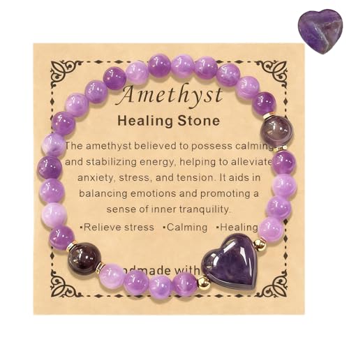 Heart Crystal Bracelet,Natural Gemstone Healing Bead Bracelet | Handmade Jewelry Gifts for Women Men,Graduation Gift for Her - color: Amethyst Bracelet
