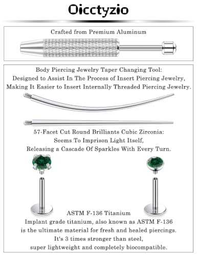 F136 Titanium 20/18/16g Flatback Earrings Nose Lip Rings Jewelry - color: Green, size: 18g