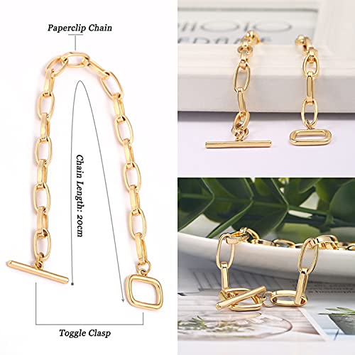 SOFYBJA 18k Gold Plated Personalized Chunky Cuban Oval Link Chain Bracelets for Men Toggle Rope Bracelet Jewelry for Women - style: Paperclip Chain Link Bracelet