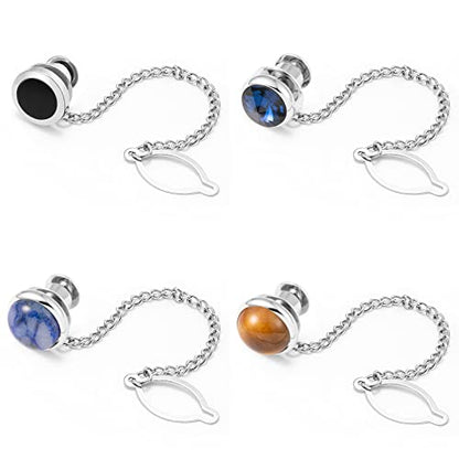 Tie Pins for Men Silver Tie Pins with Chain, Tie Tack Pins Brooch Personalized Wedding Business Gifts - color: 4pcs-B
