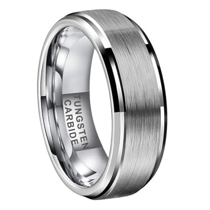 TUTISS 6mm 8mm Tungsten Rings for Men Women Fashion Engagement Wedding Bands Brushed Finish Stepped Beveled Edges Comfort Fit - color: 8mm Silver Tungsten