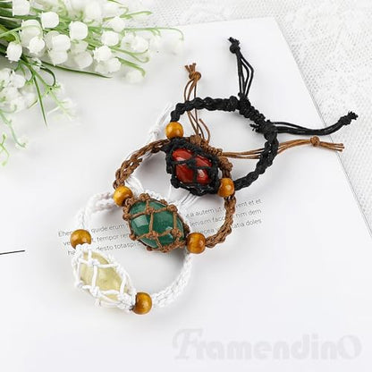 Framendino, 12 Pack Crystal Bracelet Holder Empty Adjustable Stone Cage Cord for DIY Jewelry Making